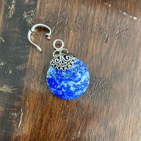 Gemstone Lapis Lazuli Blue Pendant Sterling Silver with Necklace Clip Large 2” - Picture 3 of 7